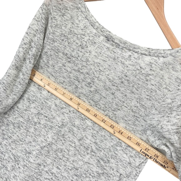 Express Tee Shirt Top Womens Medium Gray Marled Knit Long Sleeve V Neck Pullover - Picture 8 of 11